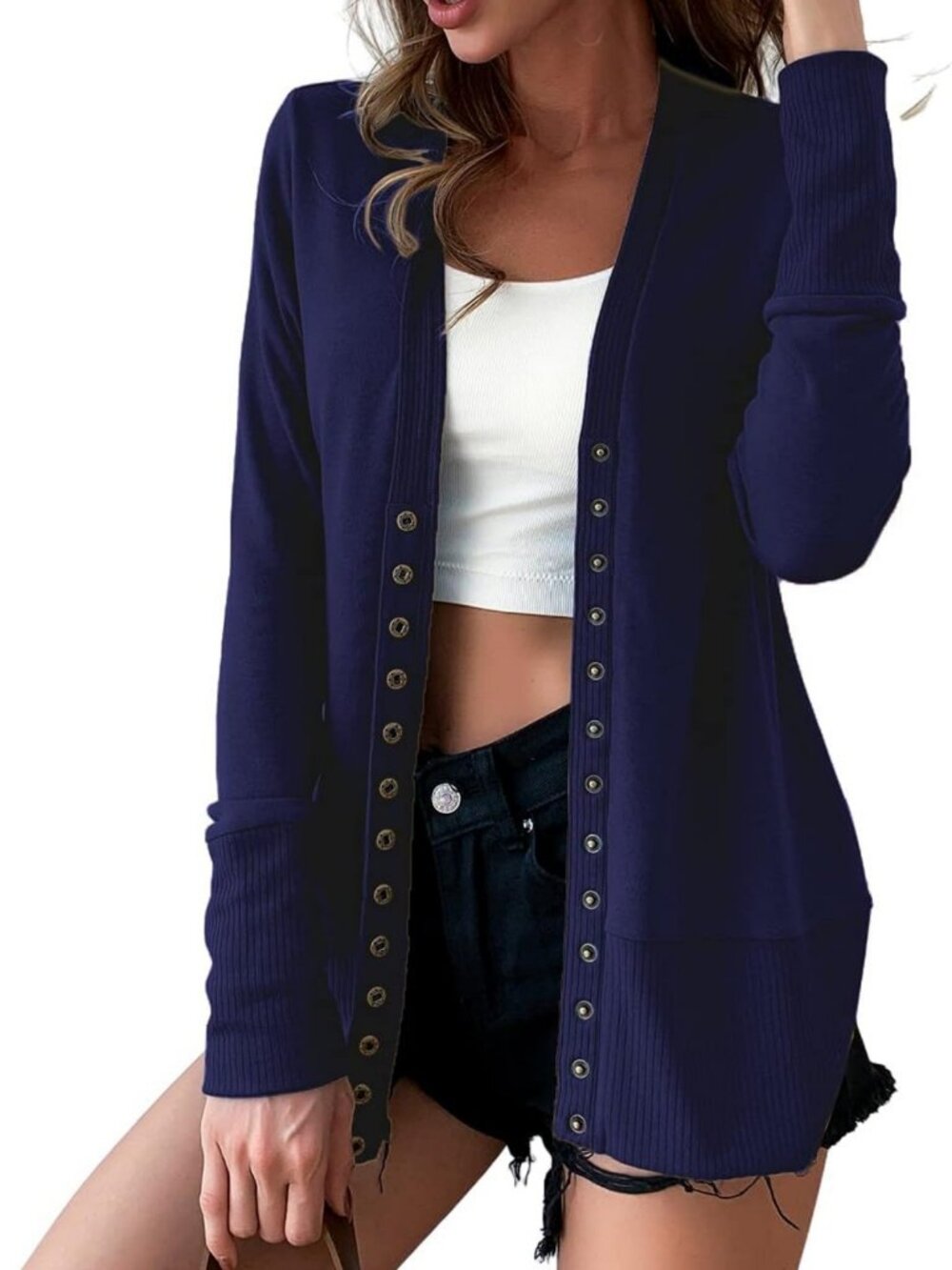 Lightweight Women's Cardigan Sweater with Snap Buttons - Cozy Layering Essential
